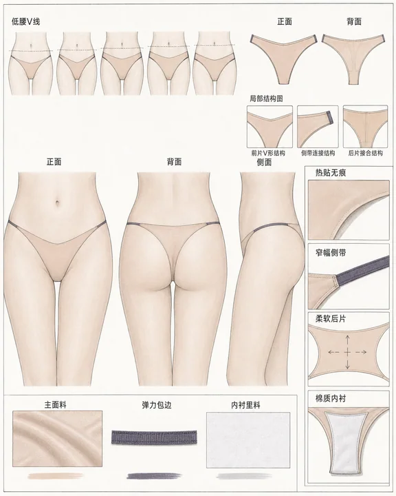 专业内衣设计师无痕丁字裤开发手稿