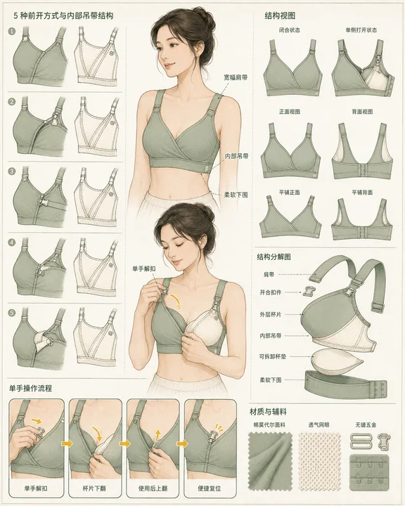 鼠尾草绿专业哺乳文胸结构设计手稿