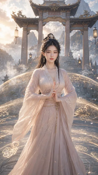 云阶仙门守阵人:唐风幻境中的圣女姿态