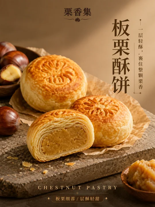 栗香集板栗酥饼：中式雅致礼点商业海报