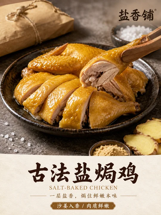 极简高端盐焗鸡商业摄影海报
