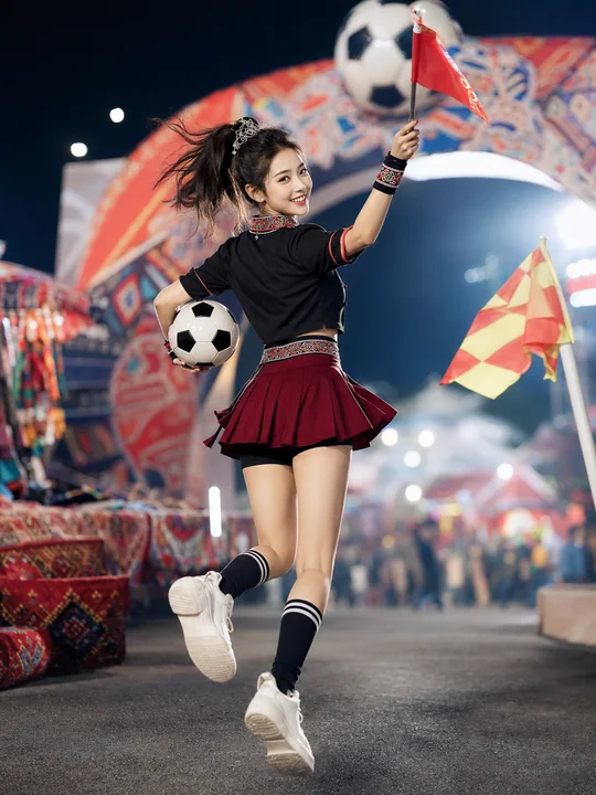 绿茵场上的苗绣风华：世界杯俏皮足球女神