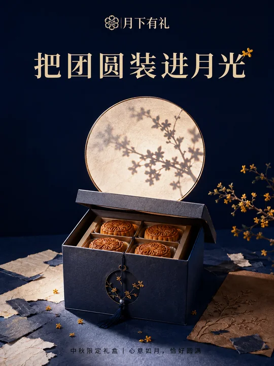 当代极简纸艺中秋礼盒商业品牌海报
