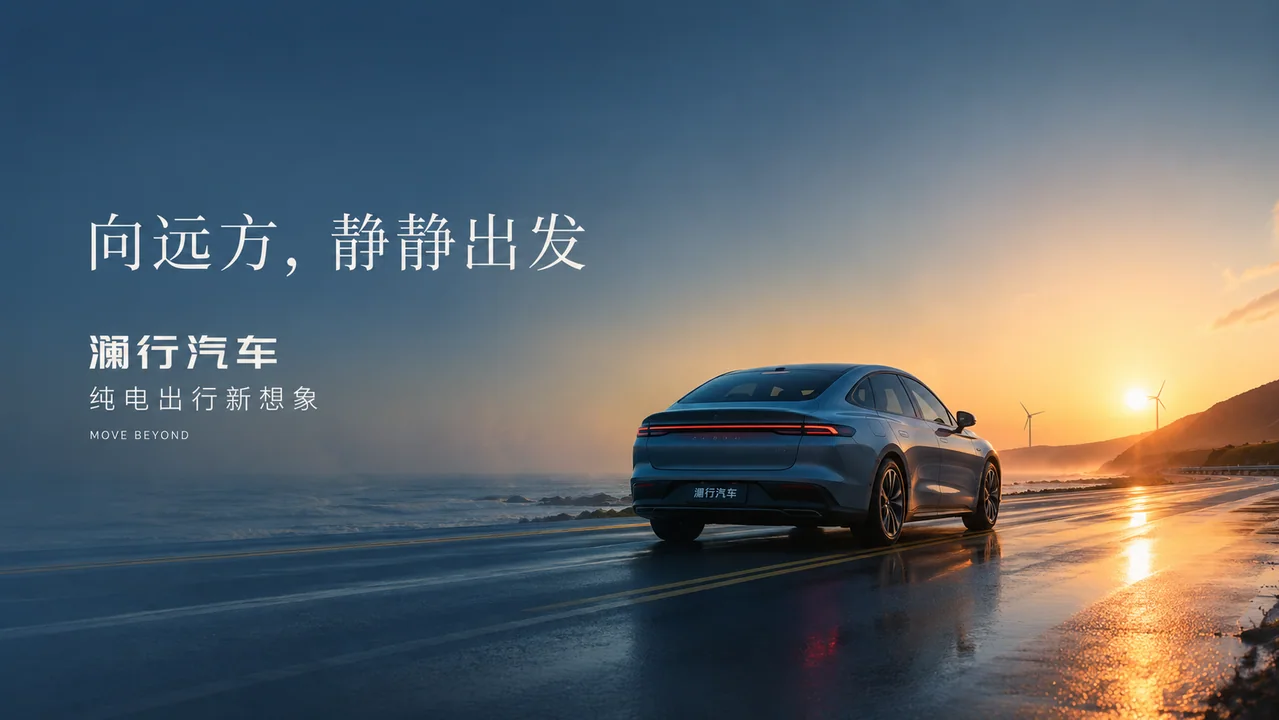 晨光序章：澜行汽车纯电轿车概念海报