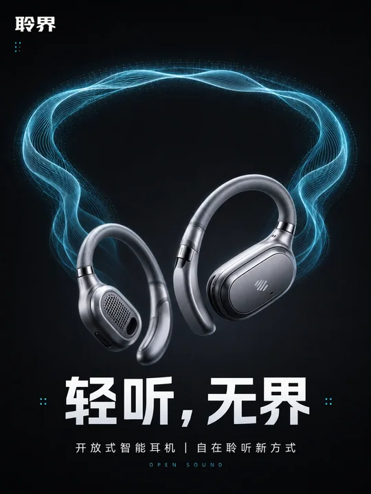 聆界智能耳机:轻听无界极简美学发布海报