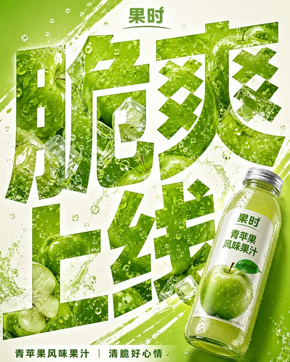 脆爽上线:青苹果果汁字体视觉创意海报