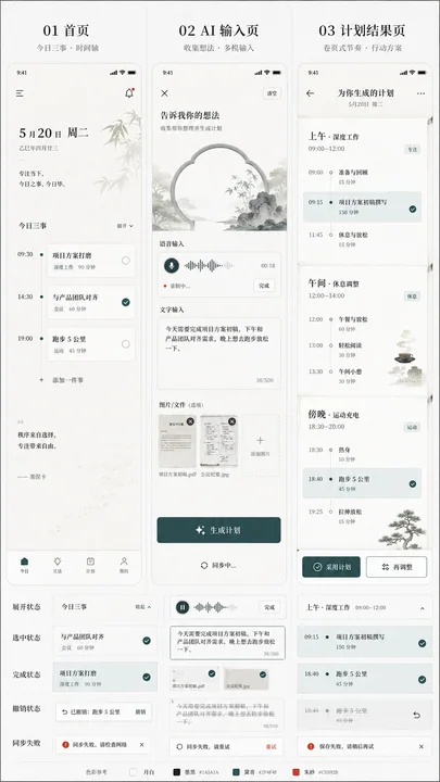 东方当代留白美学AI助手高保真UI流程图