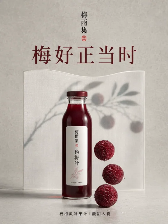 新中式极简杨梅汁创意产品海报