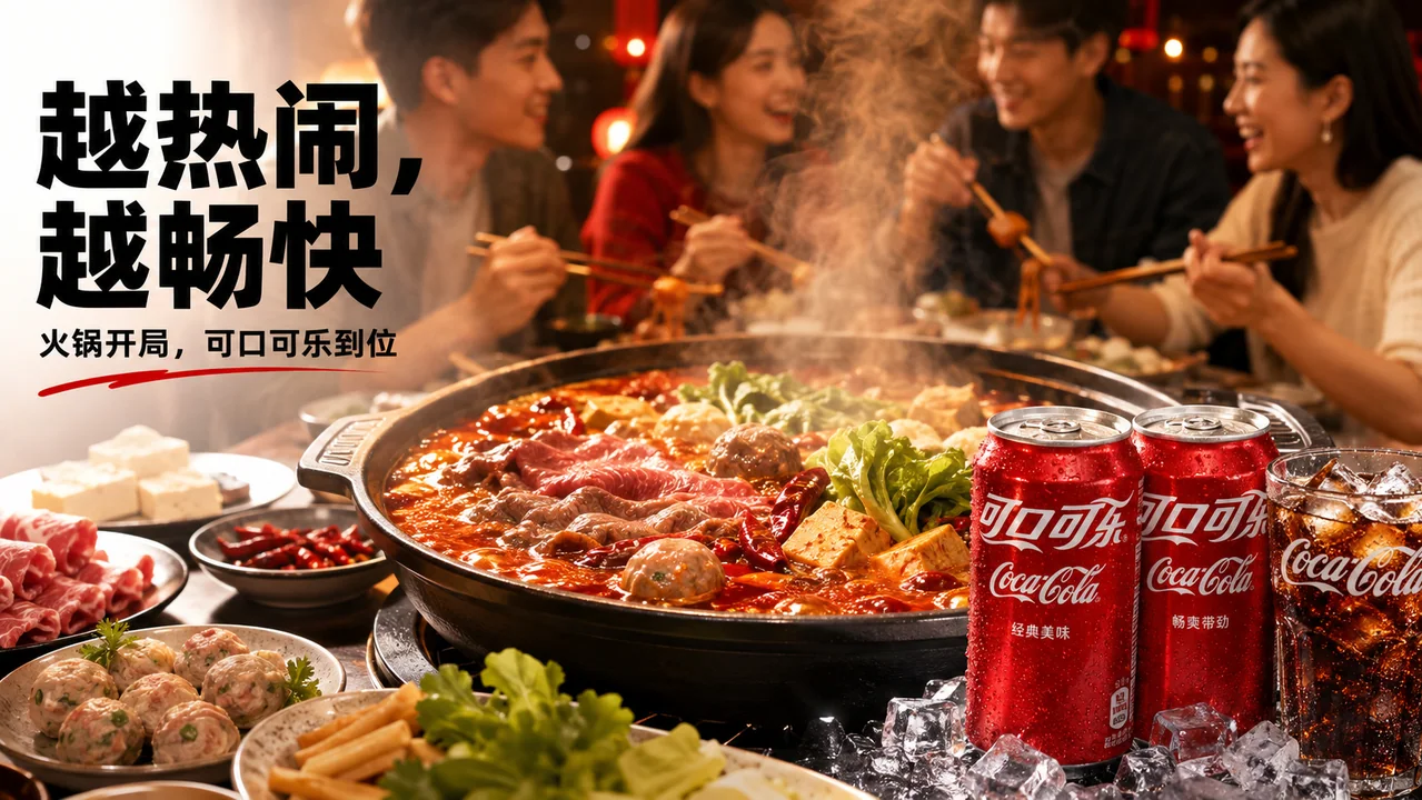 热辣火锅配冰爽可乐中式聚餐海报