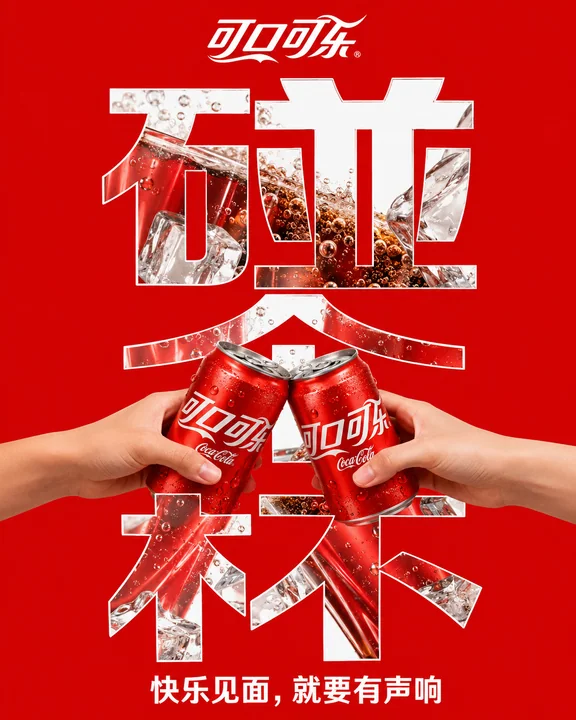碰个杯:可口可乐创意汉字嵌入式海报