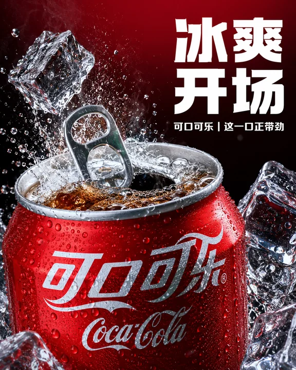 可口可乐冰爽开场微距材质商业海报