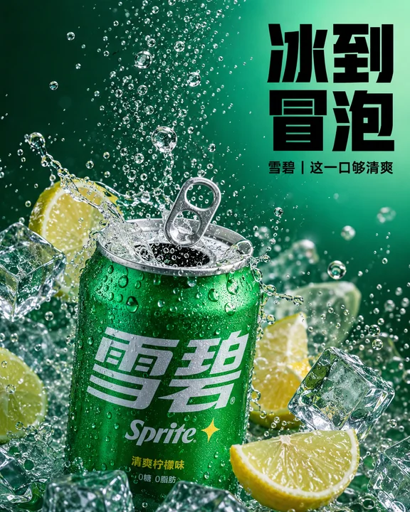 极简微距雪碧冰爽商业海报设计
