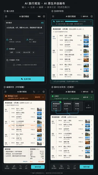 AI原生旅游规划App共创画布设计