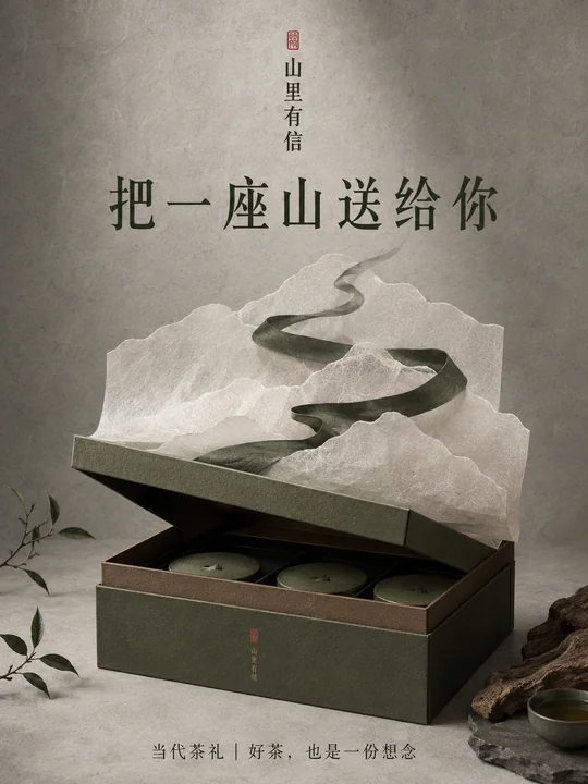 极简东方美学当代山形茶叶礼盒海报