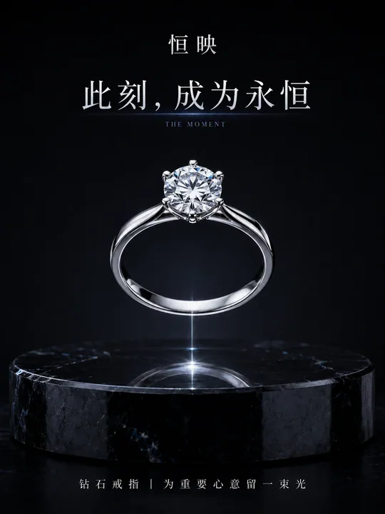 极简奢华黑石镜面钻戒商业海报设计