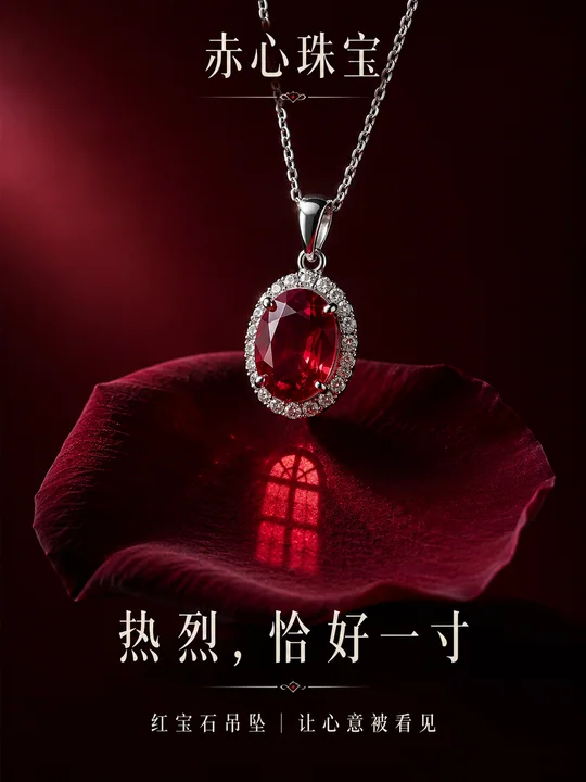 赤心珠宝红宝石吊坠超现实艺术海报