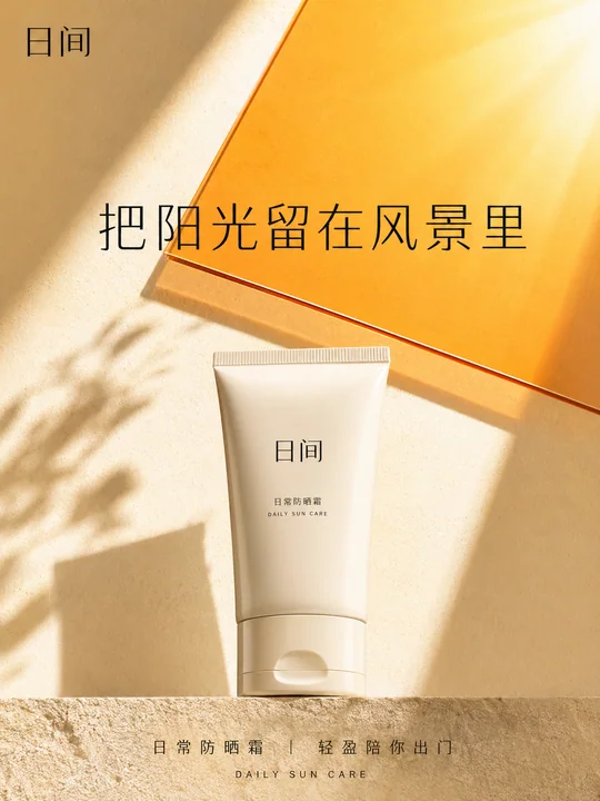 几何光影交错的高端美妆防晒海报