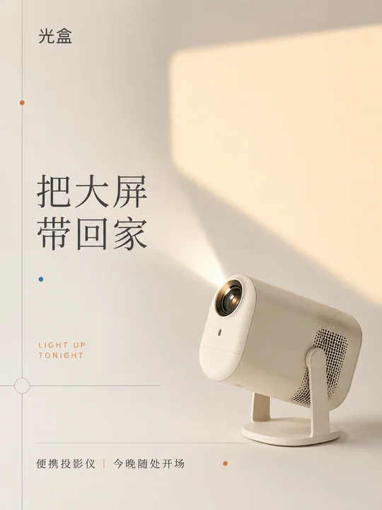 瑞士网格风奶油白便携投影仪商业海报