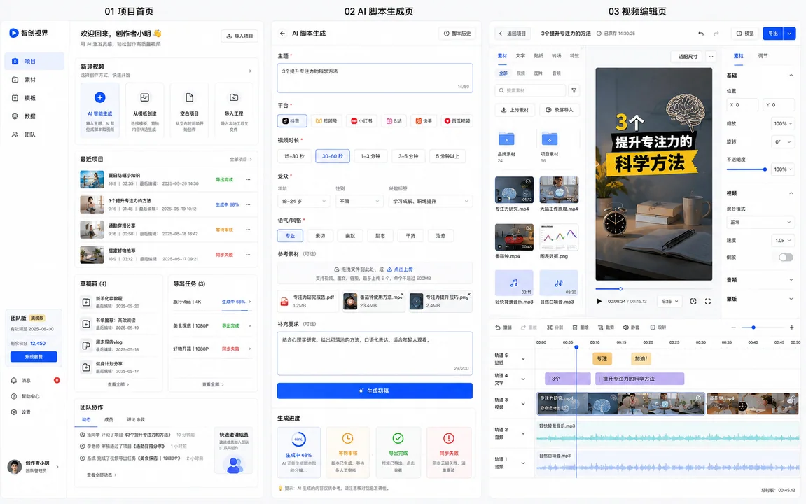 专业级AI短视频创作平台桌面端UI界面设计