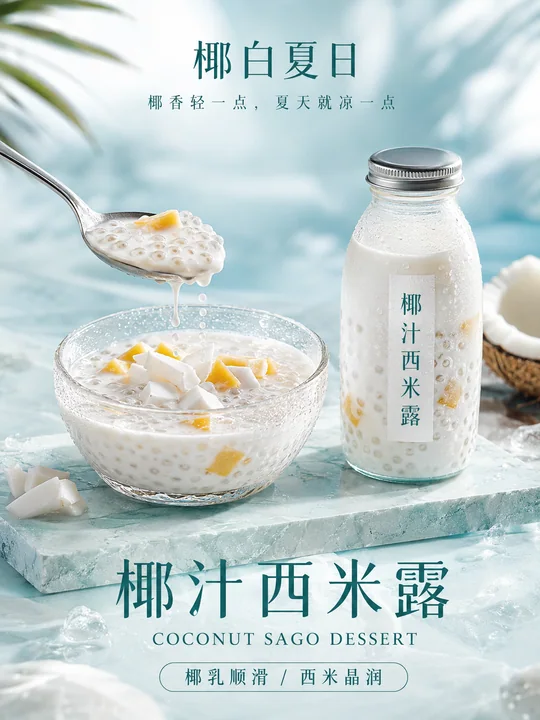 椰香满溢晶莹西米露高端商业海报