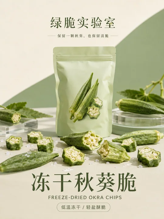 极简美学冻干秋葵商业摄影海报