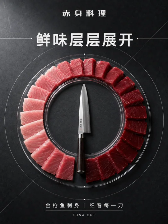 几何美学金枪鱼刺身高端料理商业海报