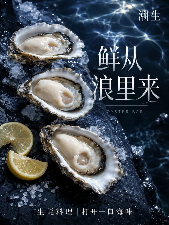 潮生生蚝海报:鲜从浪里来的深海韵味