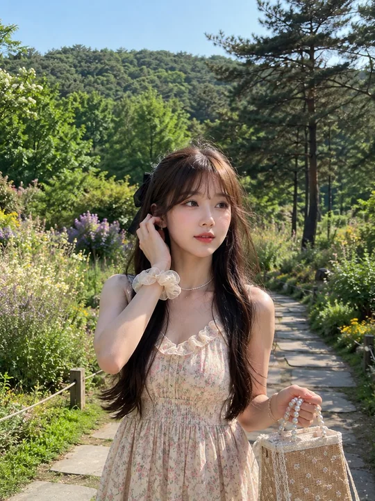 唯美春季花园东亚女性胶片质感肖像