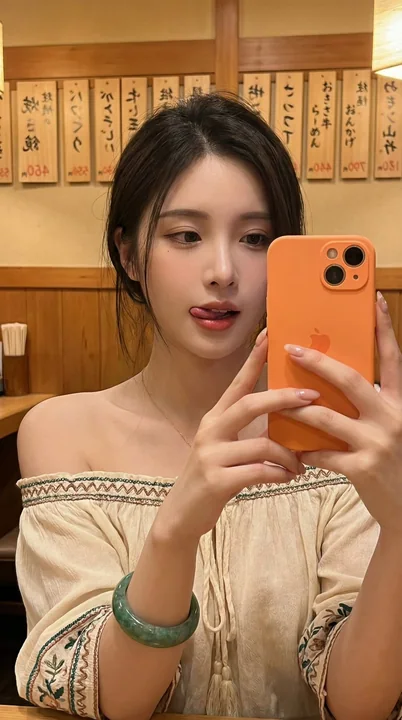 Néon taverne jeune fille selfie