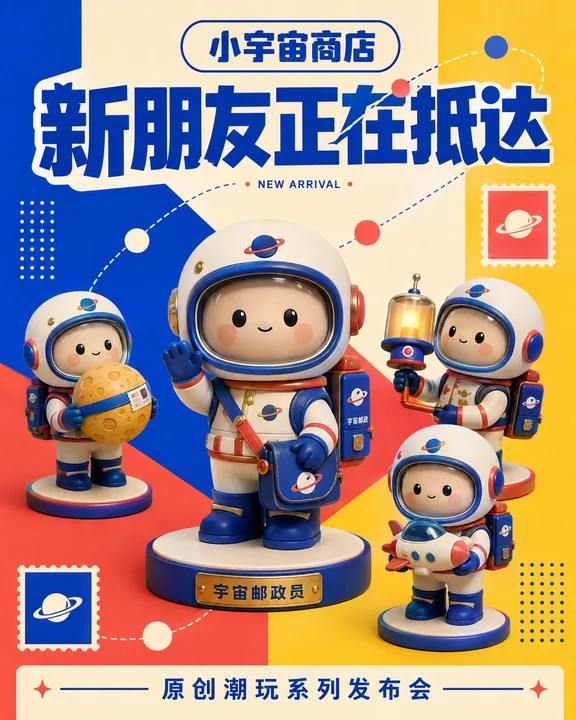 孟菲斯风格小宇宙商店潮玩发布海报