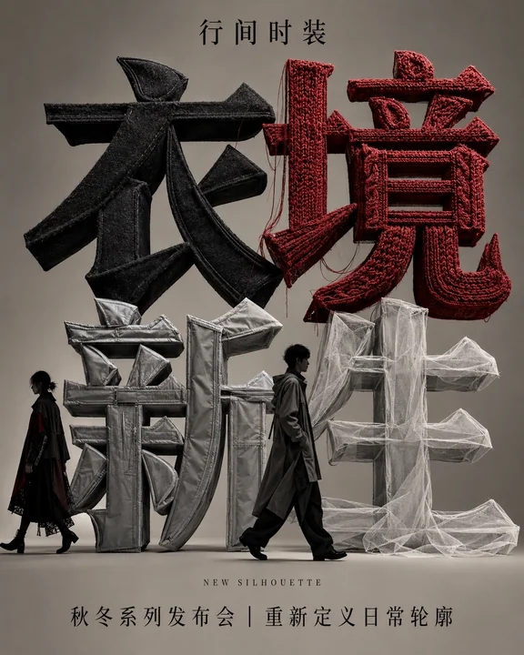 羊毛针织拼接立体汉字时装发布会海报