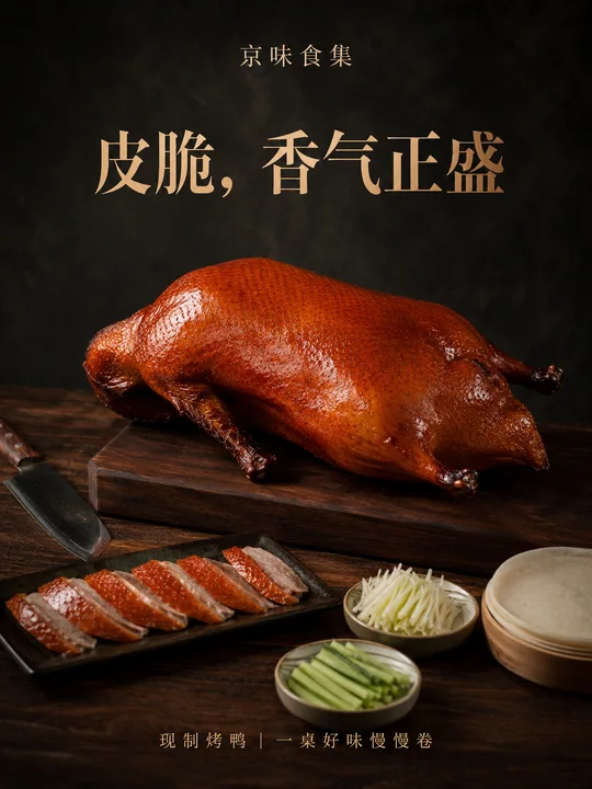 墨色光影下的京味烤鸭高端商业海报