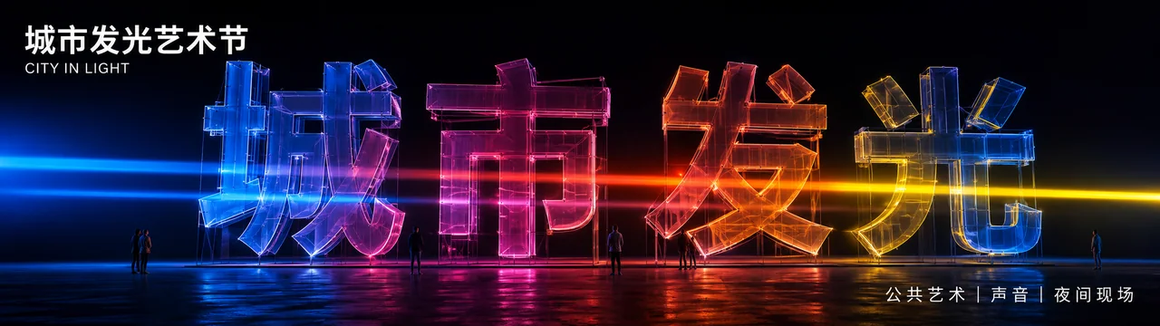超宽画幅城市发光亚克力艺术节海报