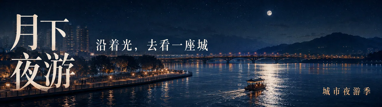 沿着光影去旅行：32比9城市文旅夜游巨幕海报