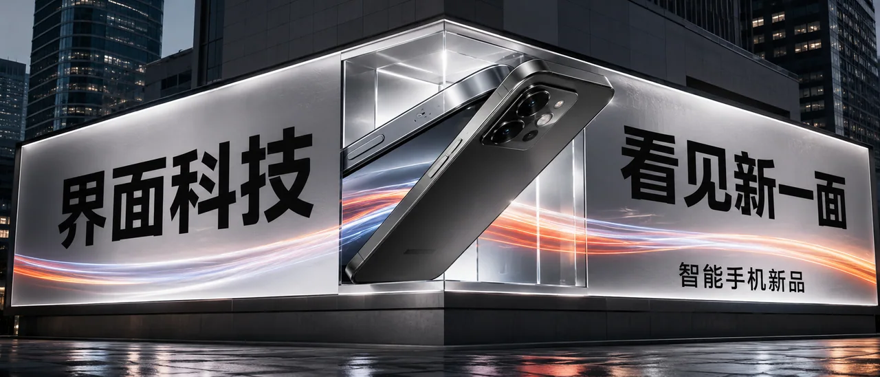钛灰智能手机L型转角裸眼3D创意海报