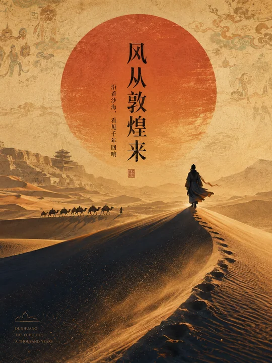 敦煌风语沙漠丝路文化海报