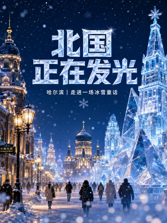 尔滨冬日梦幻冰雪童话旅游海报