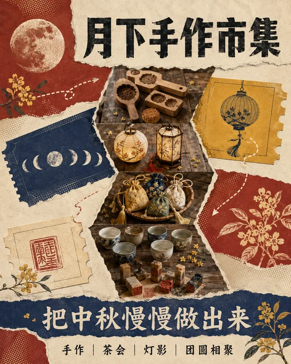 匠心造物月下手作市集海报