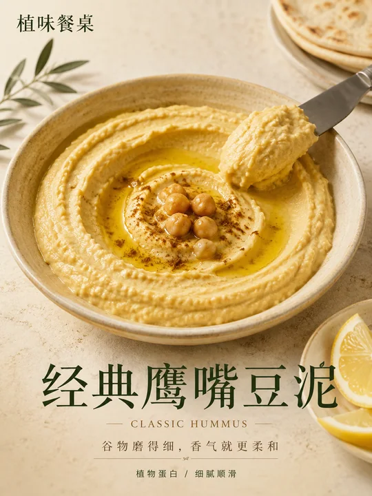 极简轻食主义:经典鹰嘴豆泥商业海报