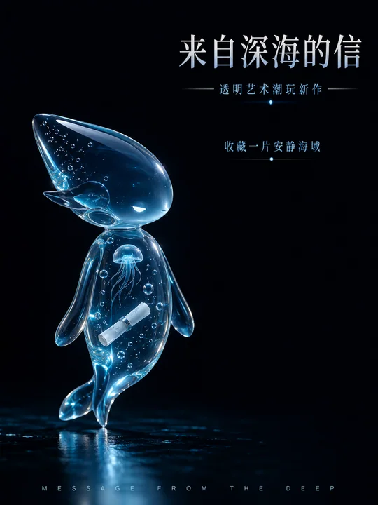 深海信使:透明树脂艺术潮玩收藏海报