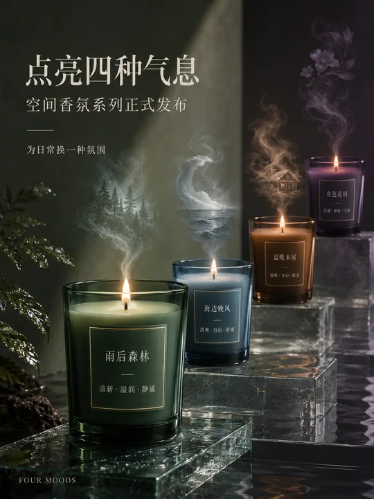 氤氲四时之息:高端香氛蜡烛发布海报