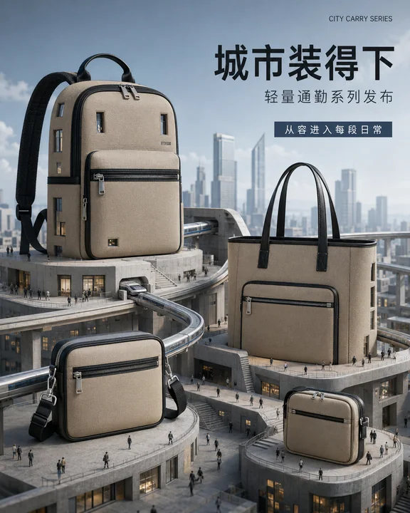 城市装得下:轻量通勤系列巨物美学发布海报