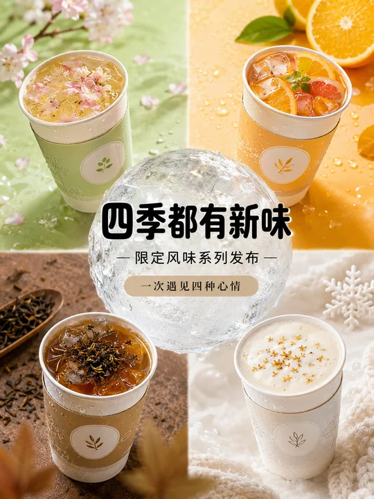 中式茶饮四季风味系列商业海报设计