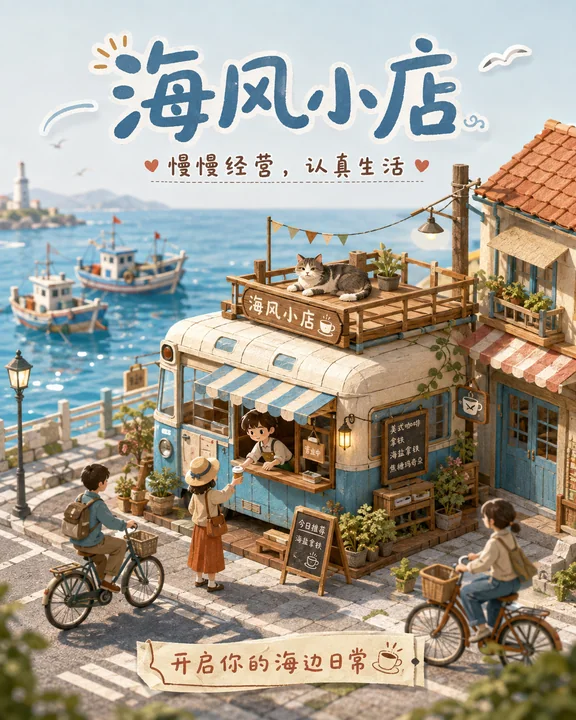 海风小店治愈系经营游戏海报