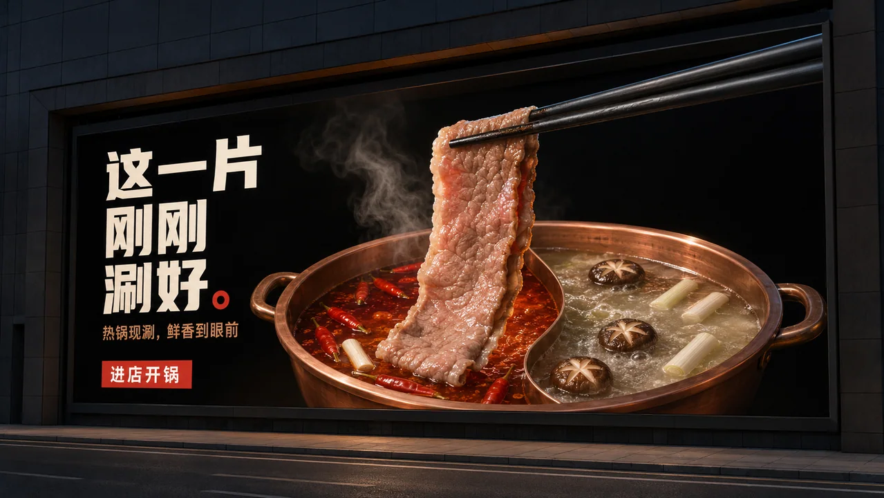 裸眼3D城市巨幕火锅户外广告设计