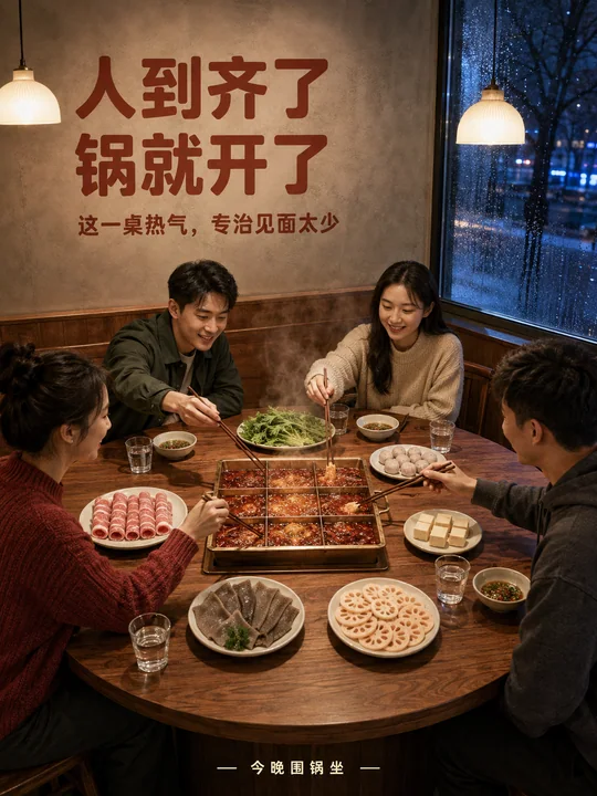 冬夜九宫格火锅老友相聚海报