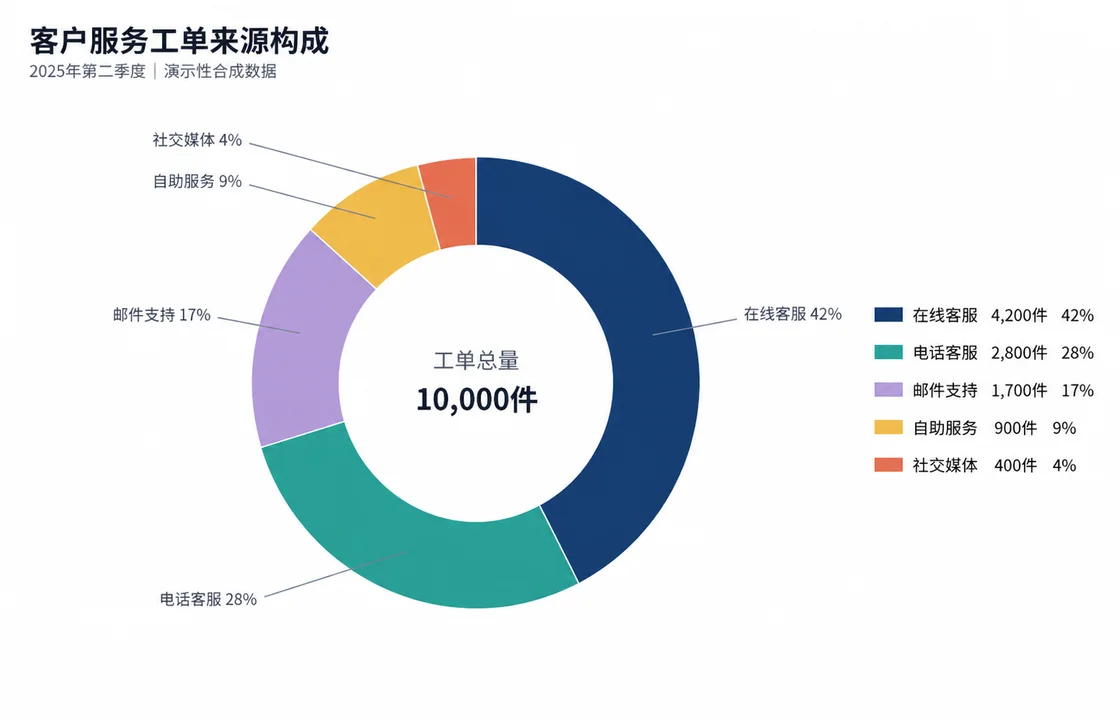2025年第二季度客户服务工单来源环形分析图