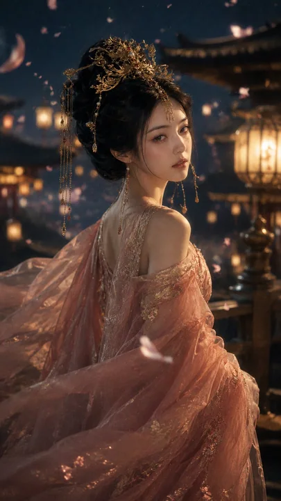 盛唐宫廷夜宴美人回眸超写实插画