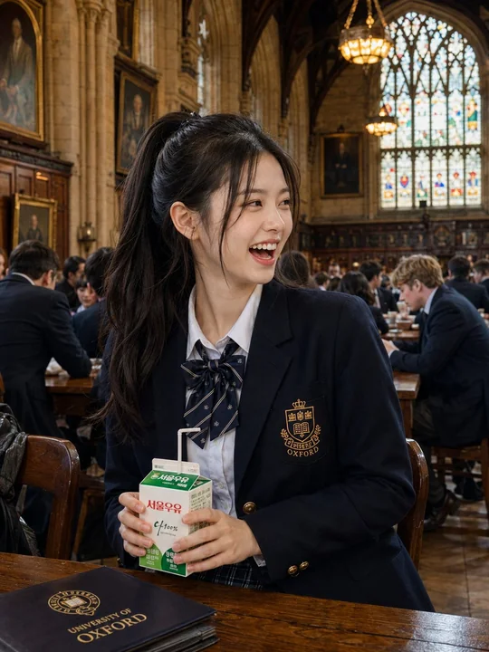 牛津大学食堂东亚美女学院风超写实肖像