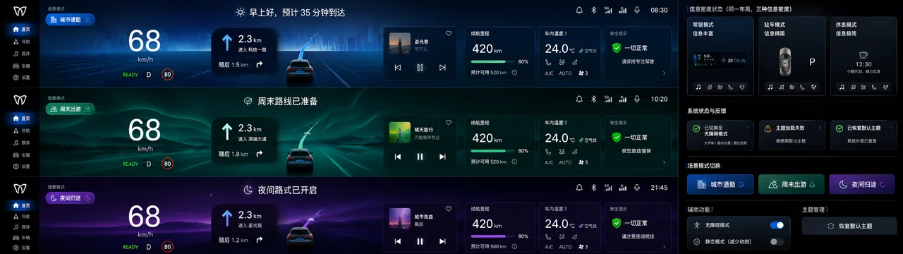 未来感智能座舱超宽屏UI设计
